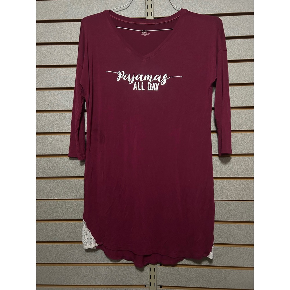 Cato Burgundy Pajamas All Day Lace Trim Sleep Shirt Nightgown Womens XS